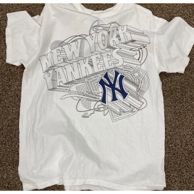 Majestic New York Yankees White Graphic T-Shirt Mens Medium MLB Baseball Tee