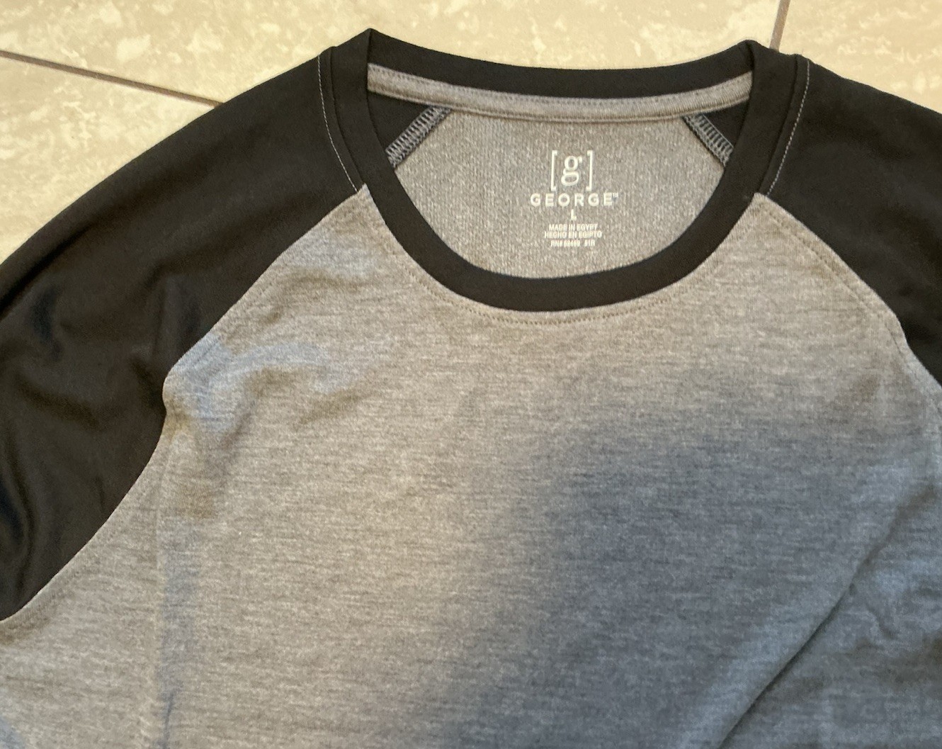 George Mens & Big Men’s Long Sleeve Raglan 2-color Tee Size L Black On Charcoal