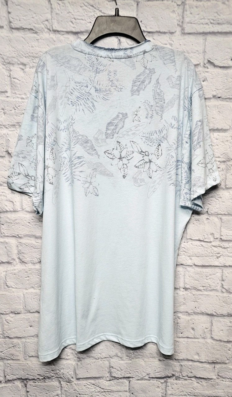 AMERICAN RAG XXL LIGHT BLUE TROPICAL FLORAL LEAF INSIDE OUT RAW EDGE SHIRT TEE