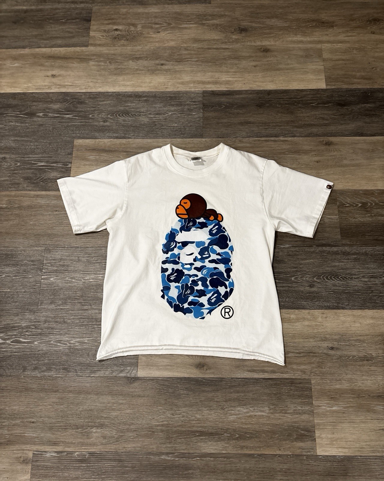 A Bathing Ape Baby Milo Camouflage Graphic White Blue Men’s T-Shirt M