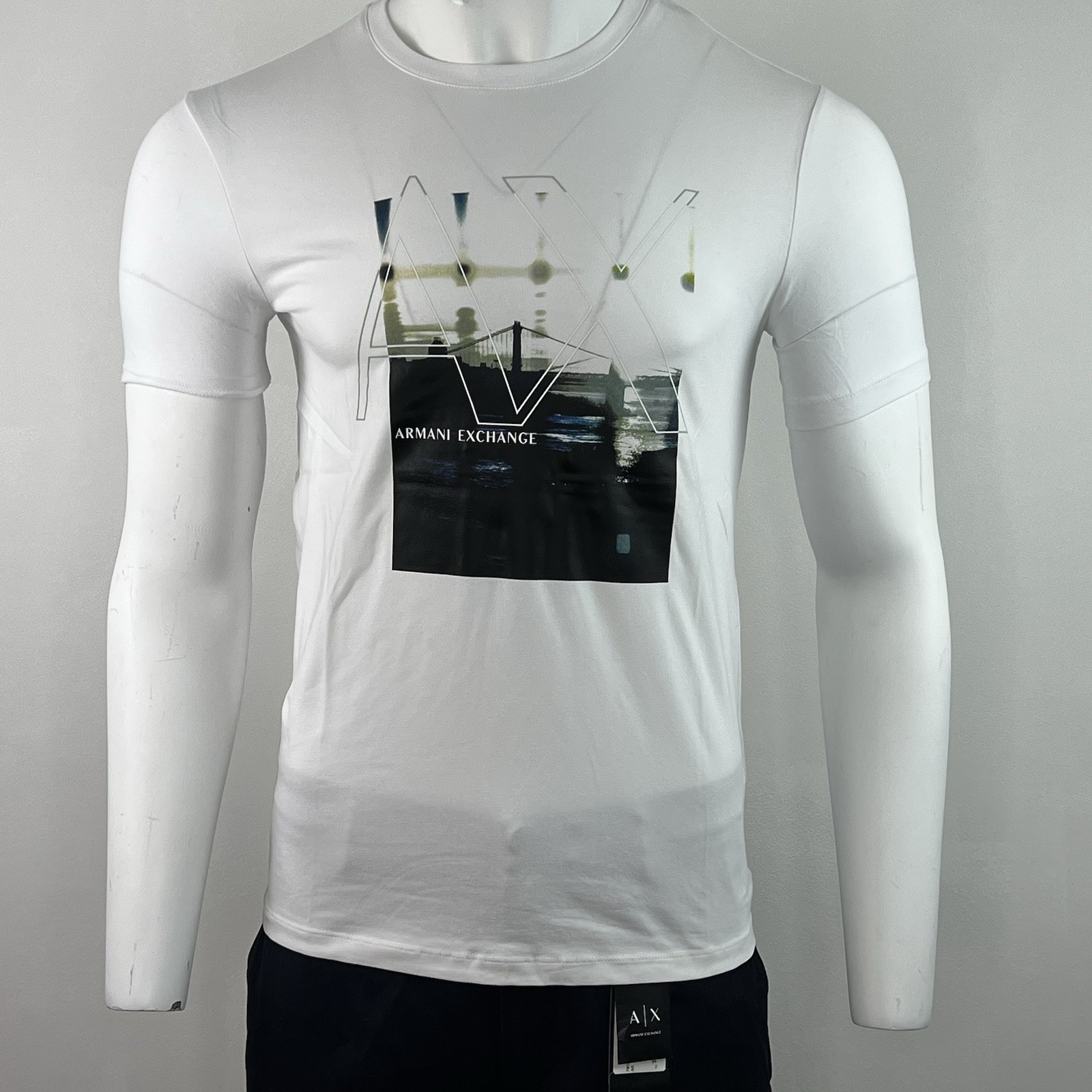Armani Exchange Crewneck Stretch Cotton NYC Bridge AX Logo Slim Fit T Shirt NWT