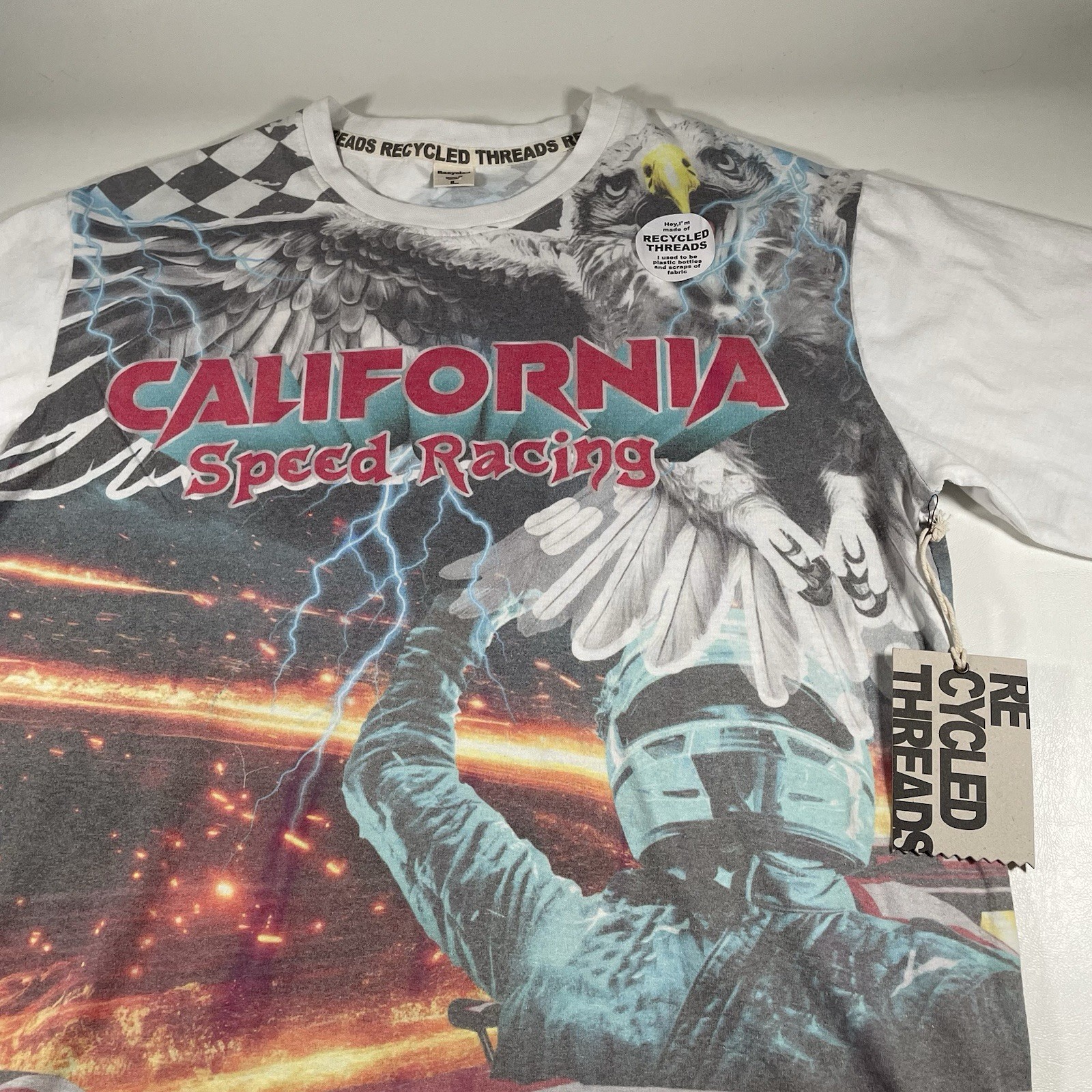 Recycled Threads California Speed Racing T Shirt L Front Back Graphic NWT Eagle