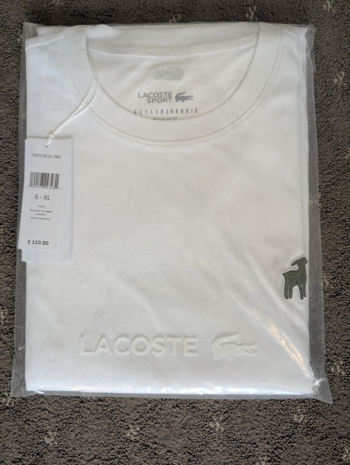 Lacoste x Novak Djokovic The GOAT White T-Shirt Size XL 6 🎾✅