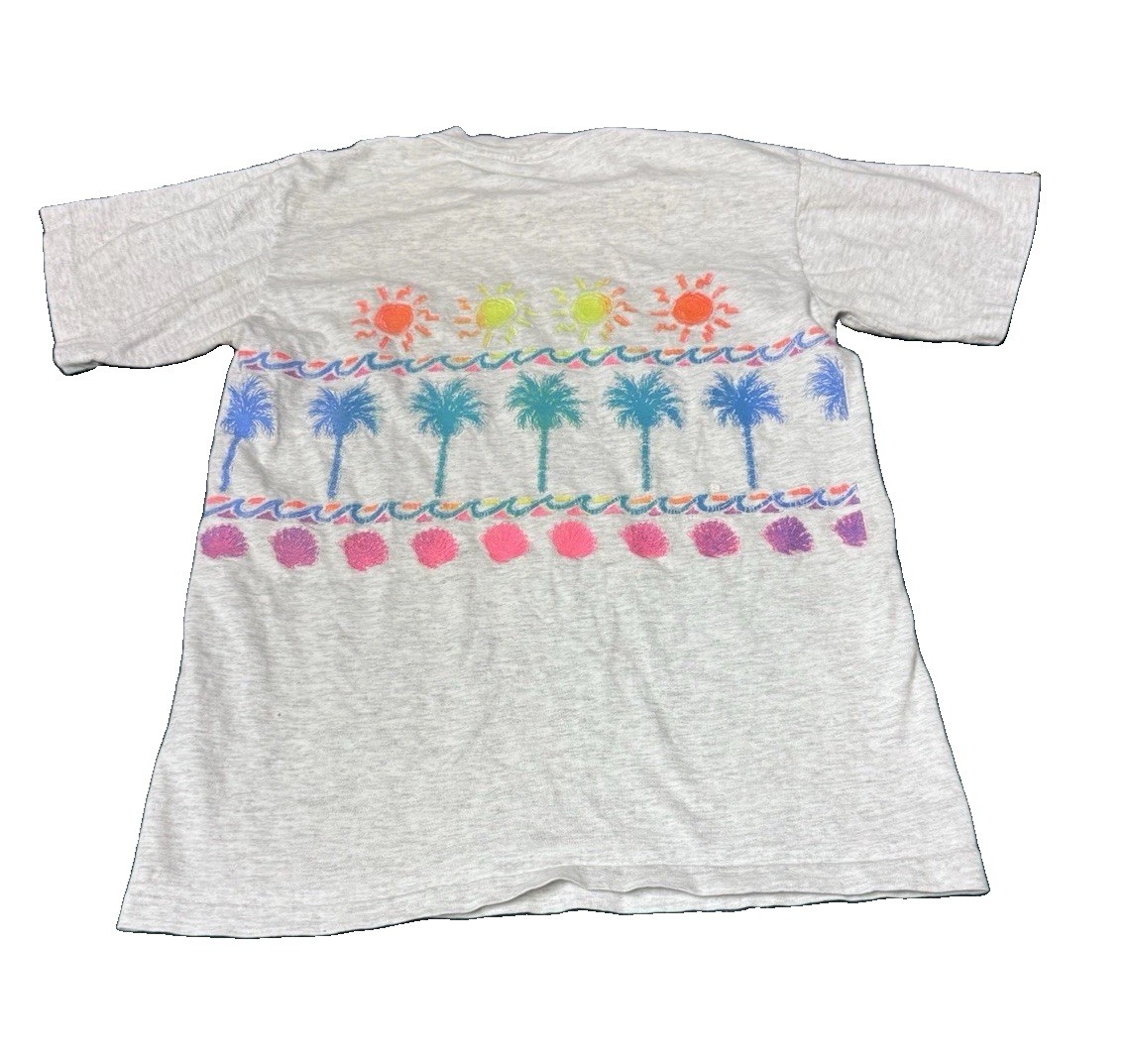Vintage 80s Neon Palm Tree Double Retro Graphic Newport Beach Ocean Vacation M