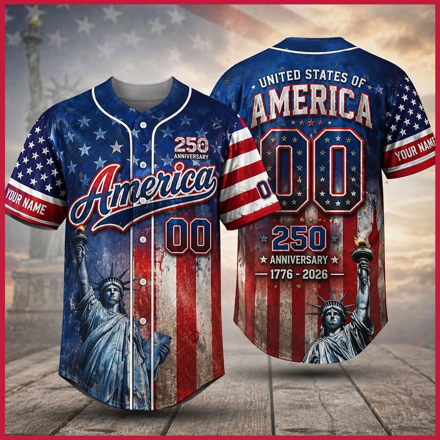 Personalized America Patriotic 250th Anniversary Baseball Jersey Shirt