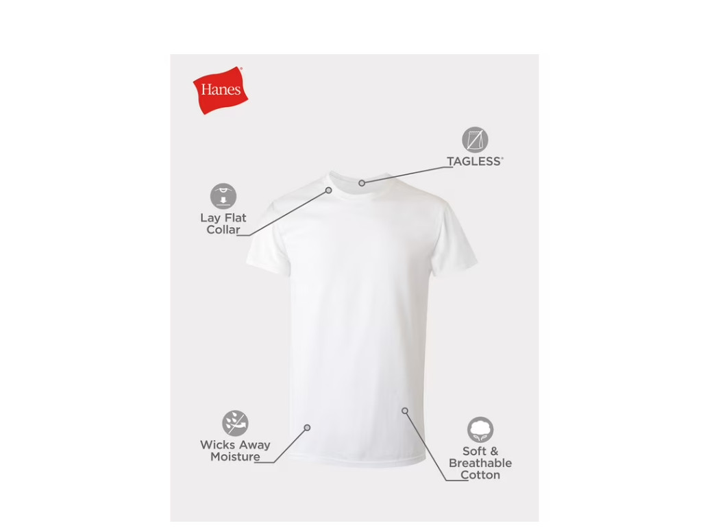 Hanes Men’s White Crew T-Shirt Undershirts, 3 Pack