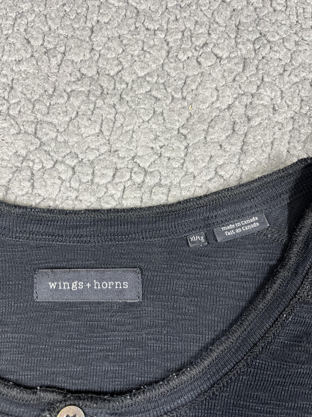 Wings + Horns Shirt Mens Medium Gray Crewneck Long Sleeve Henley 100% Cotton