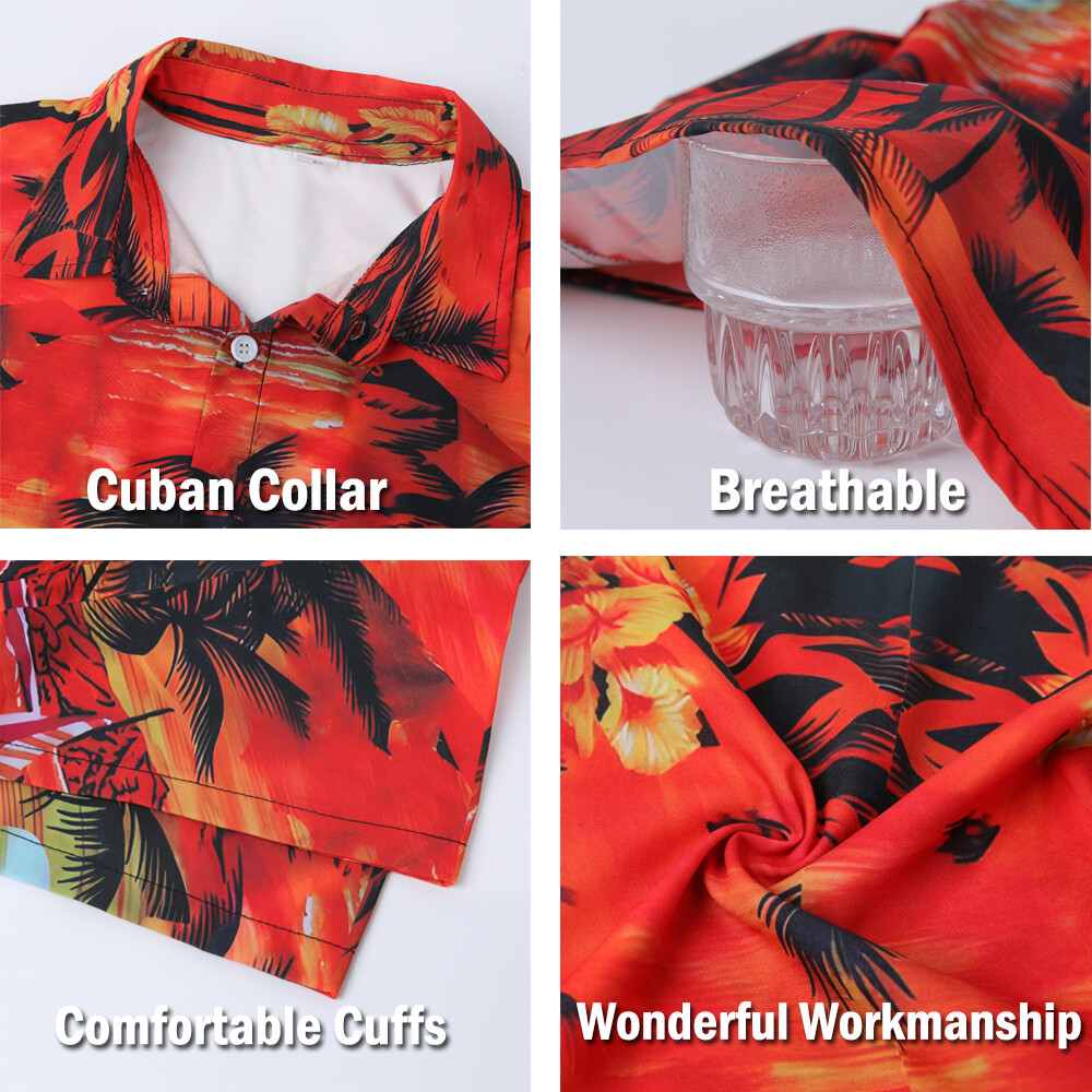 Men’s Hawaiian Floral Shirts Casual Button Down Tropical Holiday Beach Soft Tee