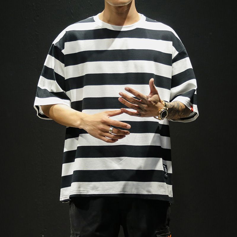 Oversized Striped Tee – Summer Cotton Fashion Hip Hop Streetwear Men T Shirt 5XL