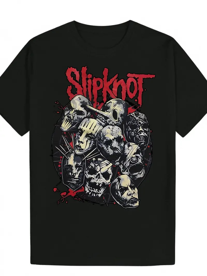 Black Polyester Men’s Slipknot Graphic Tee | Casual T-Shirt with Skull Design,