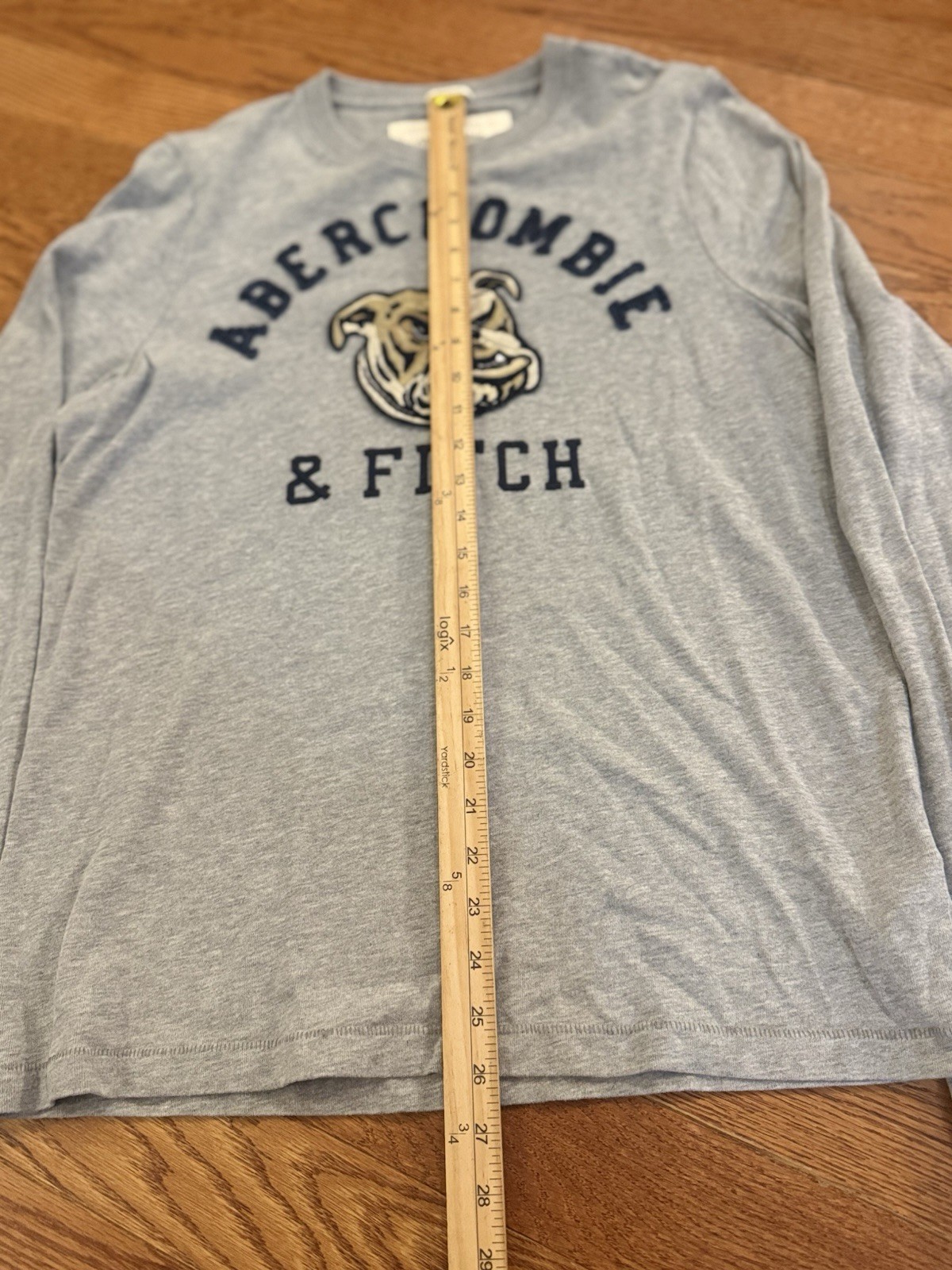Vtg Abercrombie & Fitch Athletics Bulldog Muscle T-shirt L Grey Xtra Long Sleeve