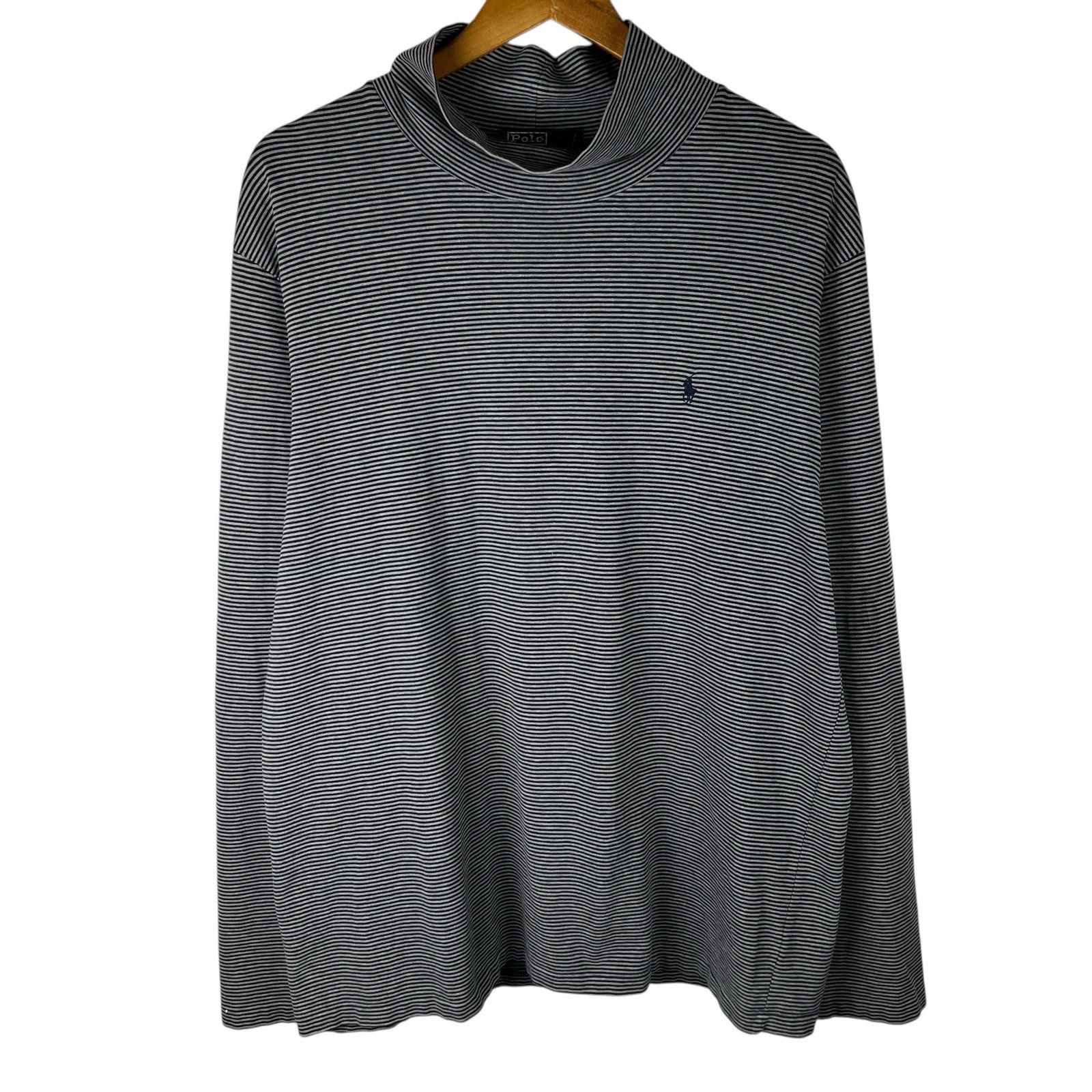 Vintage 90s Polo Ralph Lauren Mockneck Shirt Mens XL Striped Preppy Pony Logo