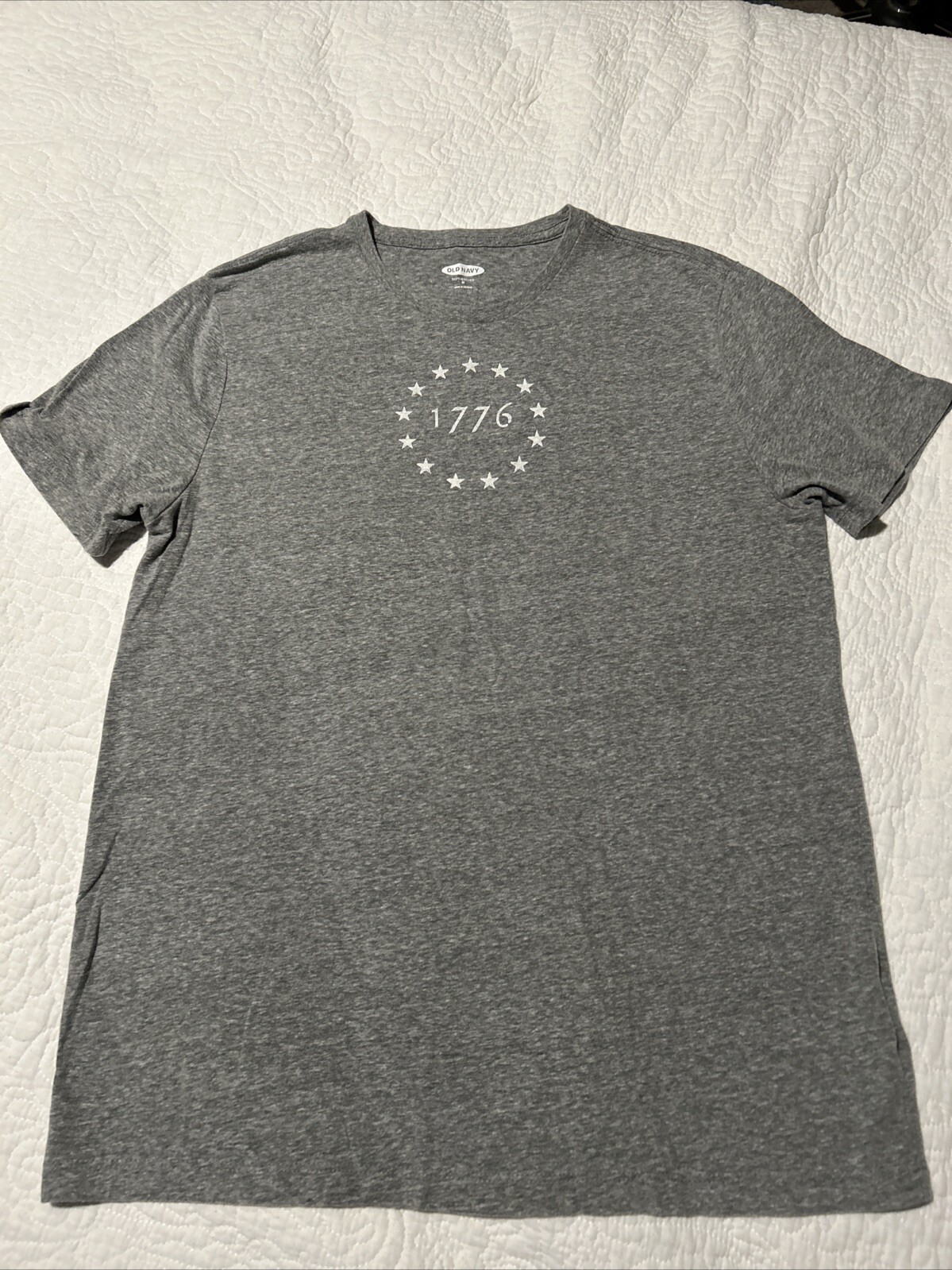 Patriotic SS T-shirt Heather Gray w/ White “1776”& Stars Soft Sz M Patriotic