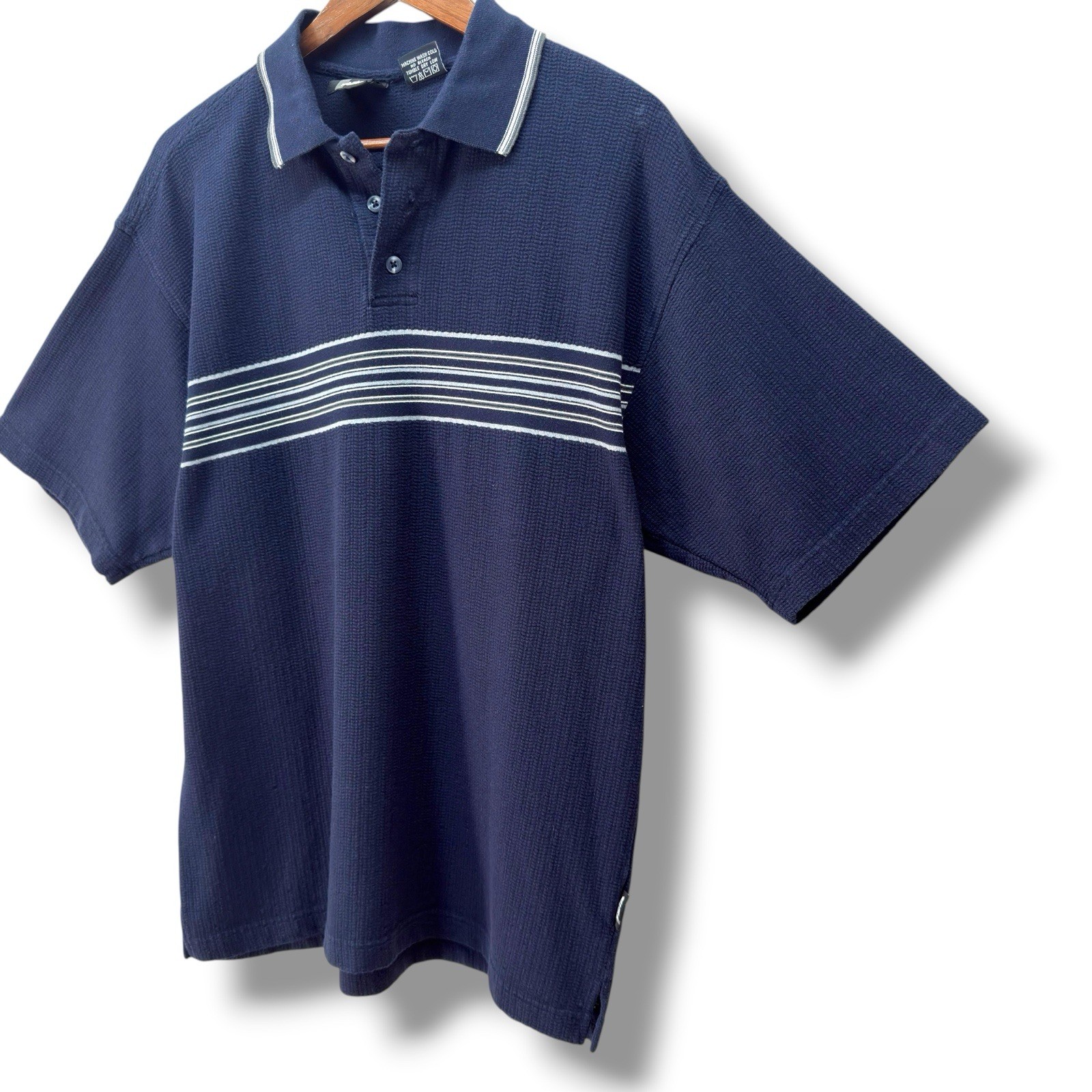 Vintage Y2k No Fear Striped Polo Shirt Men Size L Skater Grunge 90s Pickleball