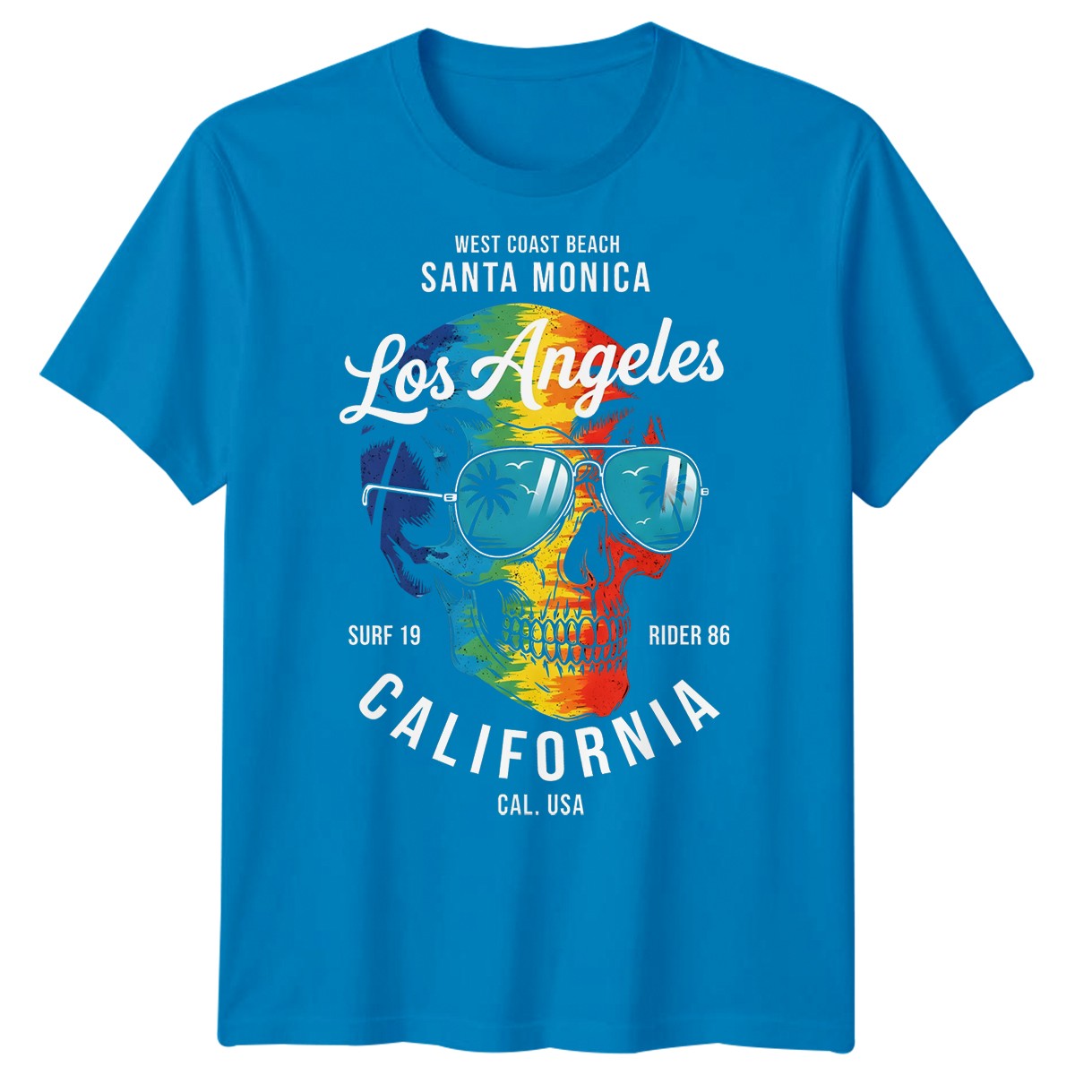 Los Angeles California Travel Mens T-Shirt Santa Monica West Coast Beach Skull