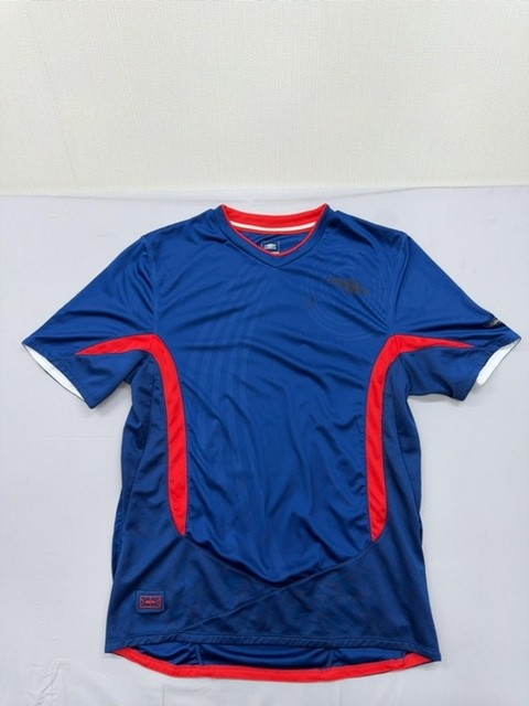 Umbro Blue Soccer Jersey L Short Sleeve V Neck Red Trim Unisex Adult