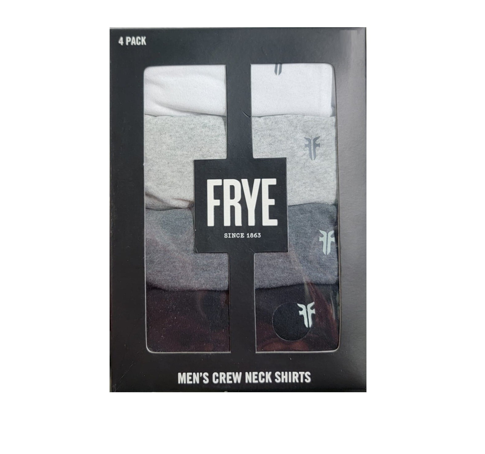 Frye Men’s Crew Neck Shirts 4 Pack White -Black -Gray-Dark Grey-Medium NEW
