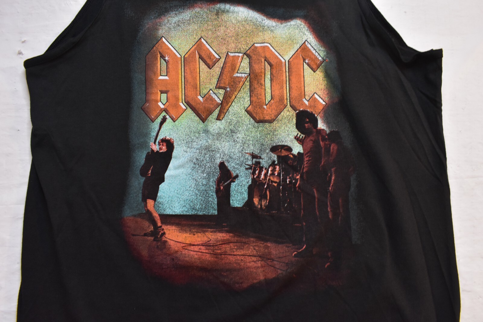 AC DC Mens AC/DC Black Distressed Retro Graphic Tank Top Shirt New S-2XL