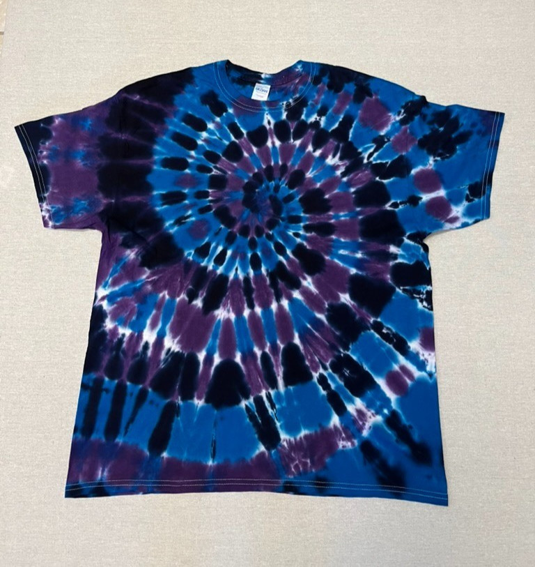 Vintage Style Tie Dye Shirt Adult XL Blue Purple Spiral Festival Boho Tee