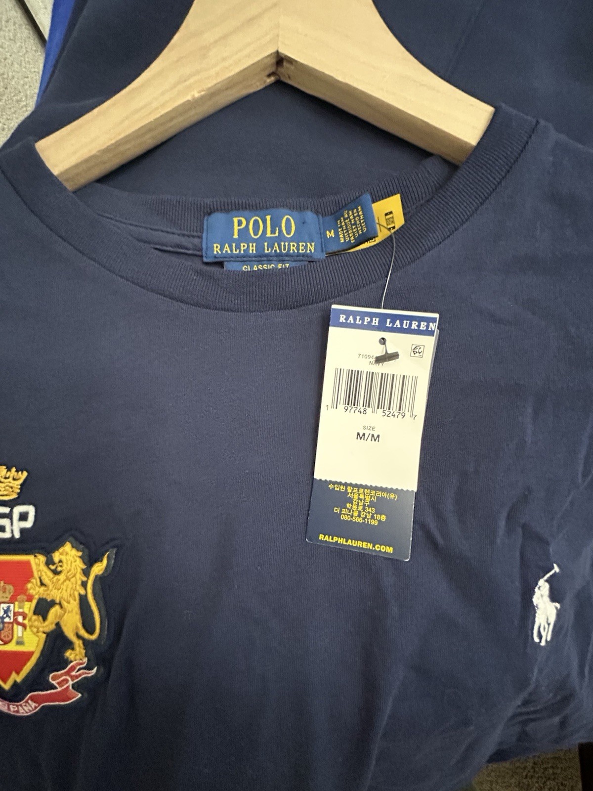 Polo Ralph Lauren Spain Crest T-Shirt Navy Blue Classic Fit Size M NWT 24 ESP