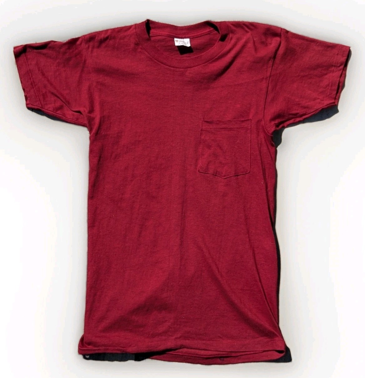 Vintage 60s 70s Mayo Spruce Wine Red Single Stitch Pocket T Shirt XS Nos