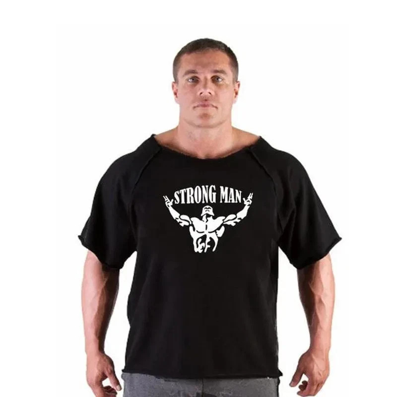 Men’s T Shirts Fitness Men Bodybuilding Shirt Batwing Sleeve Rag Shirt Gym