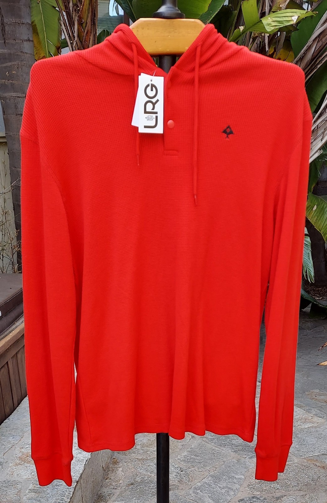 NWT $50 Mens Bright Red Lightweight Hoodie T-Shirt L/S Soft, Easy Care Sz Medium