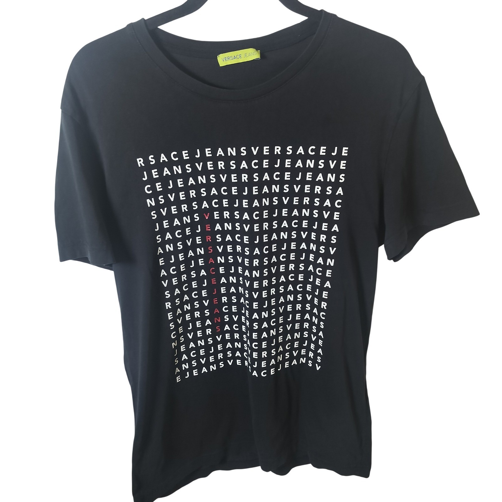 Versace Jeans Mens Black Wavy Typography Logo Graphic T-Shirt Medium B3GMA752