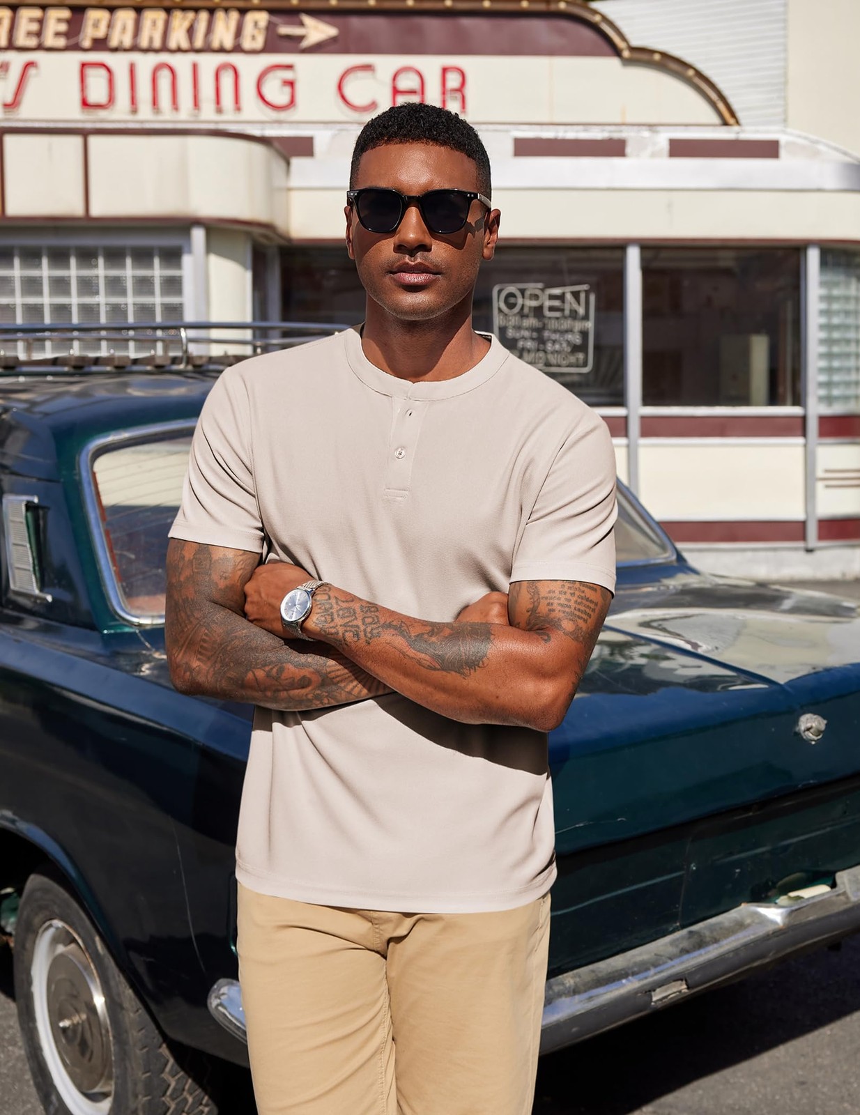 COOFANDY Mens Henley Shirts Short Sleeve Casual Button Textured T Shirt Basic…
