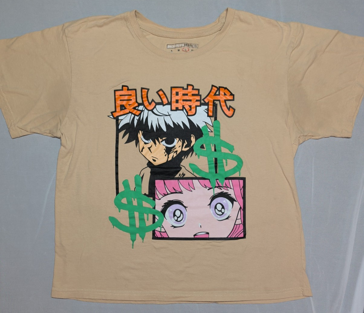 Brooklyn Vertical Men’s Large Beige Anime Style Graffiti Good Times Graphic Tee