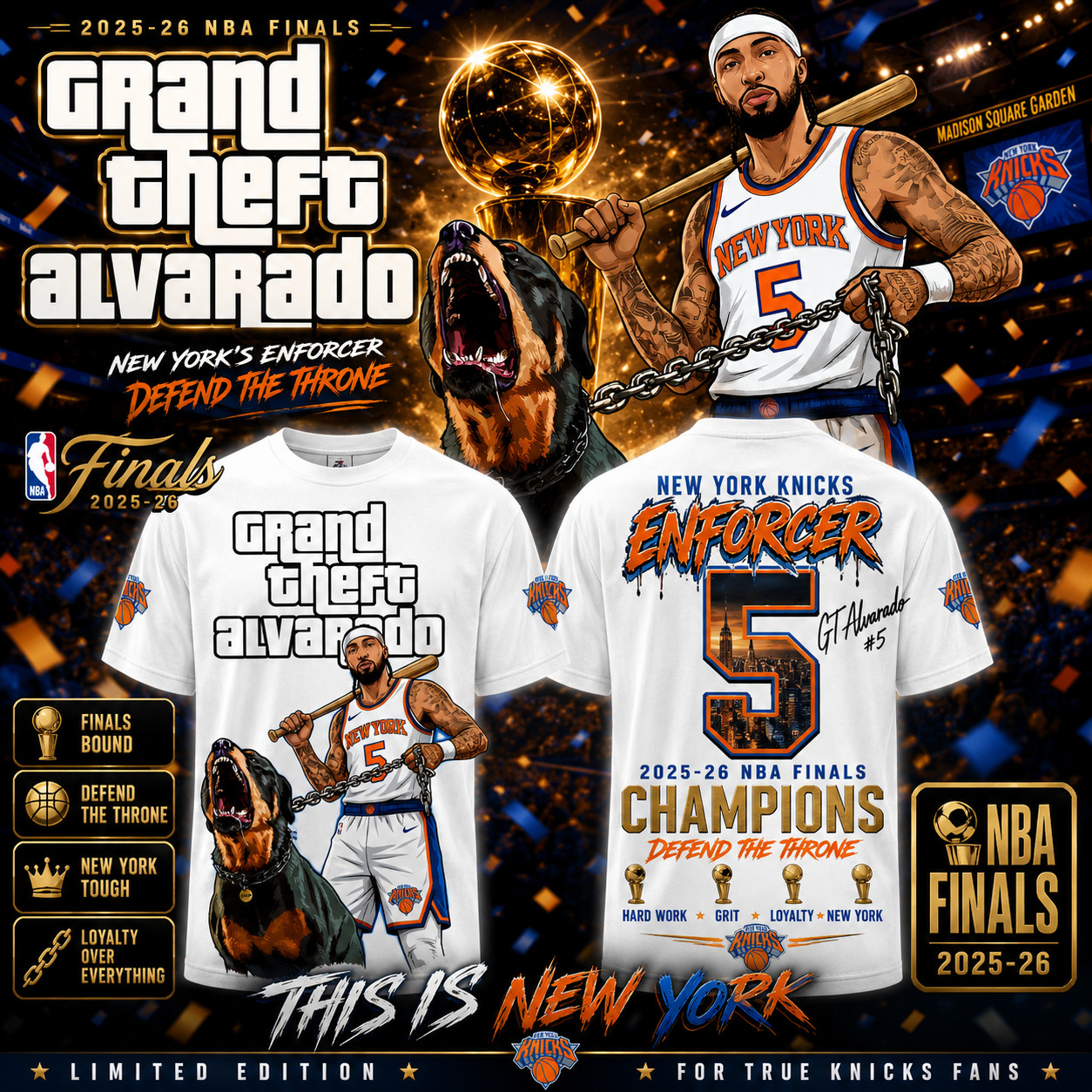GTA 5 Jose Alvarado Grand Theft Alvarado Knicks Finals Champion Fan T-Shirt NBA