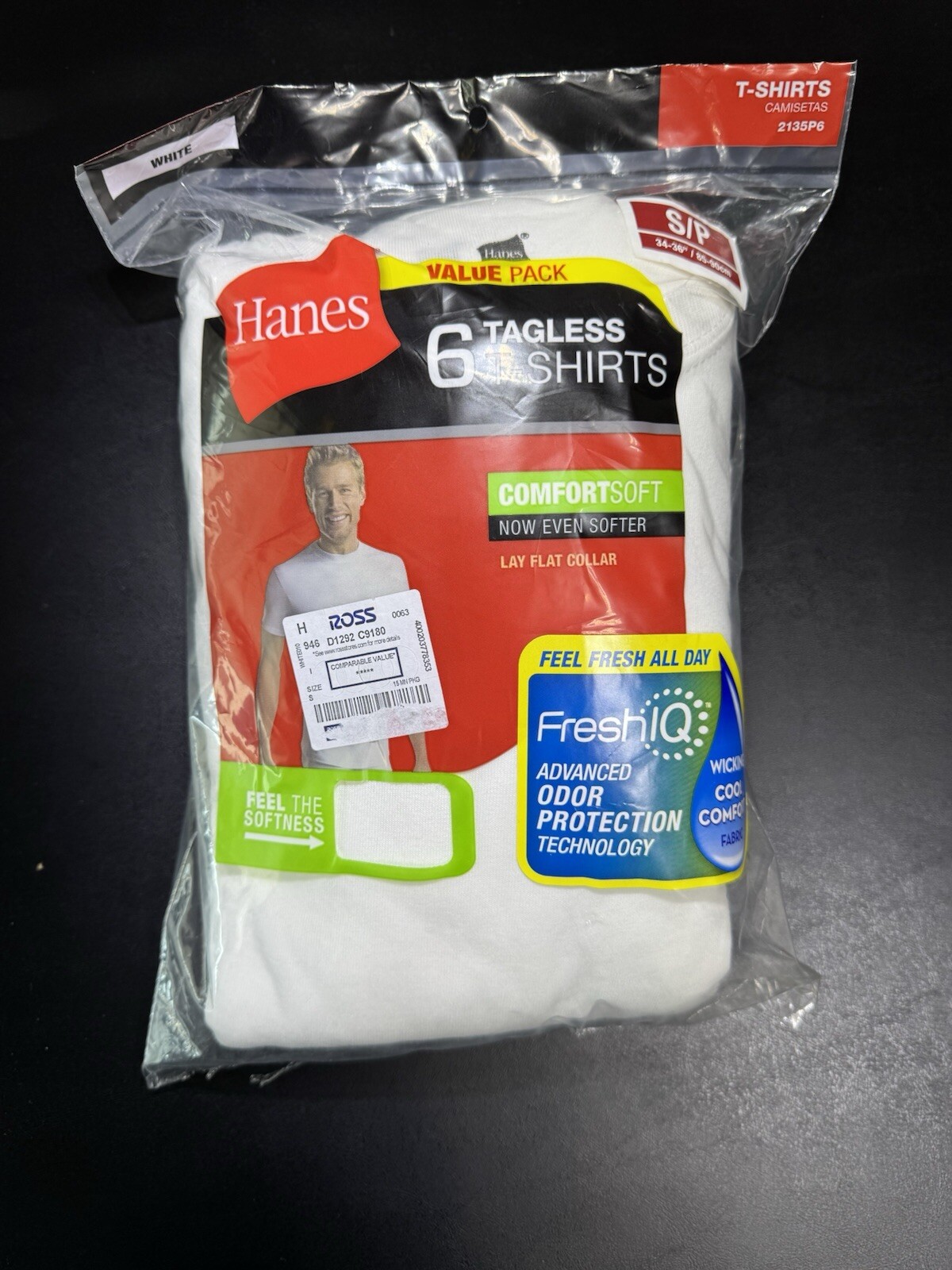 Hanes Men’s FreshIQ ComfortSoft Crewneck Undershirt – White (Pack of 6) (2135P6)