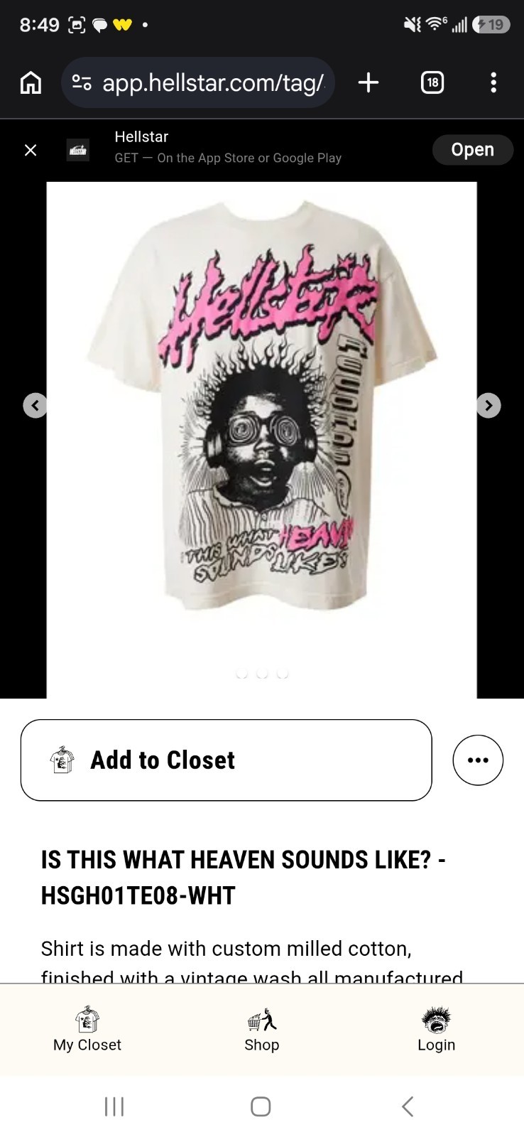 Hellstar “Is This What Heaven Sounds Like” White Men’s L Tee Short Sleeve Crew