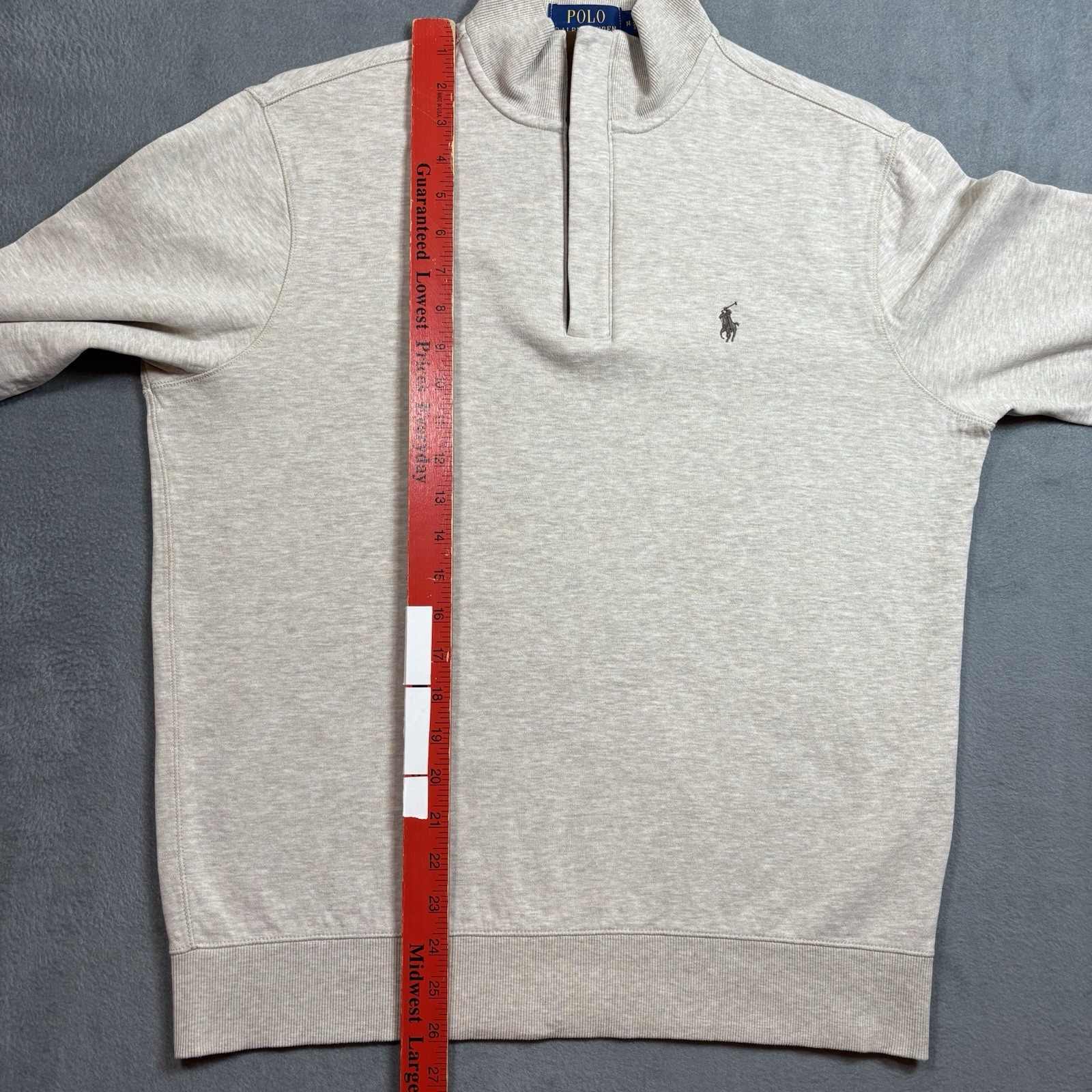 Polo Ralph Lauren 1/4 Zip Sweater LSHZM16 Mens M Beige Brown Zipper Preppy Pony