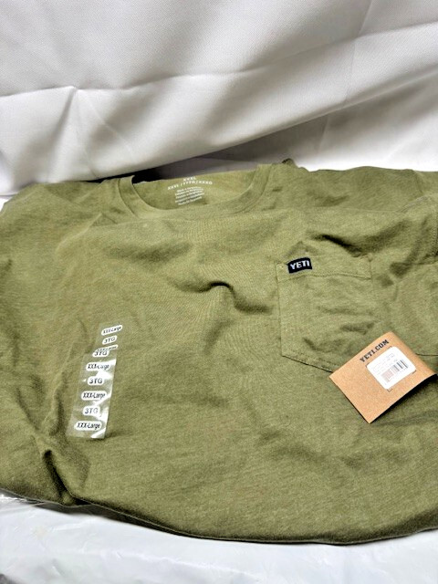 Yeti Premium Short Sleeve Pocket T-Shirt -Heather Olive 3XL *New