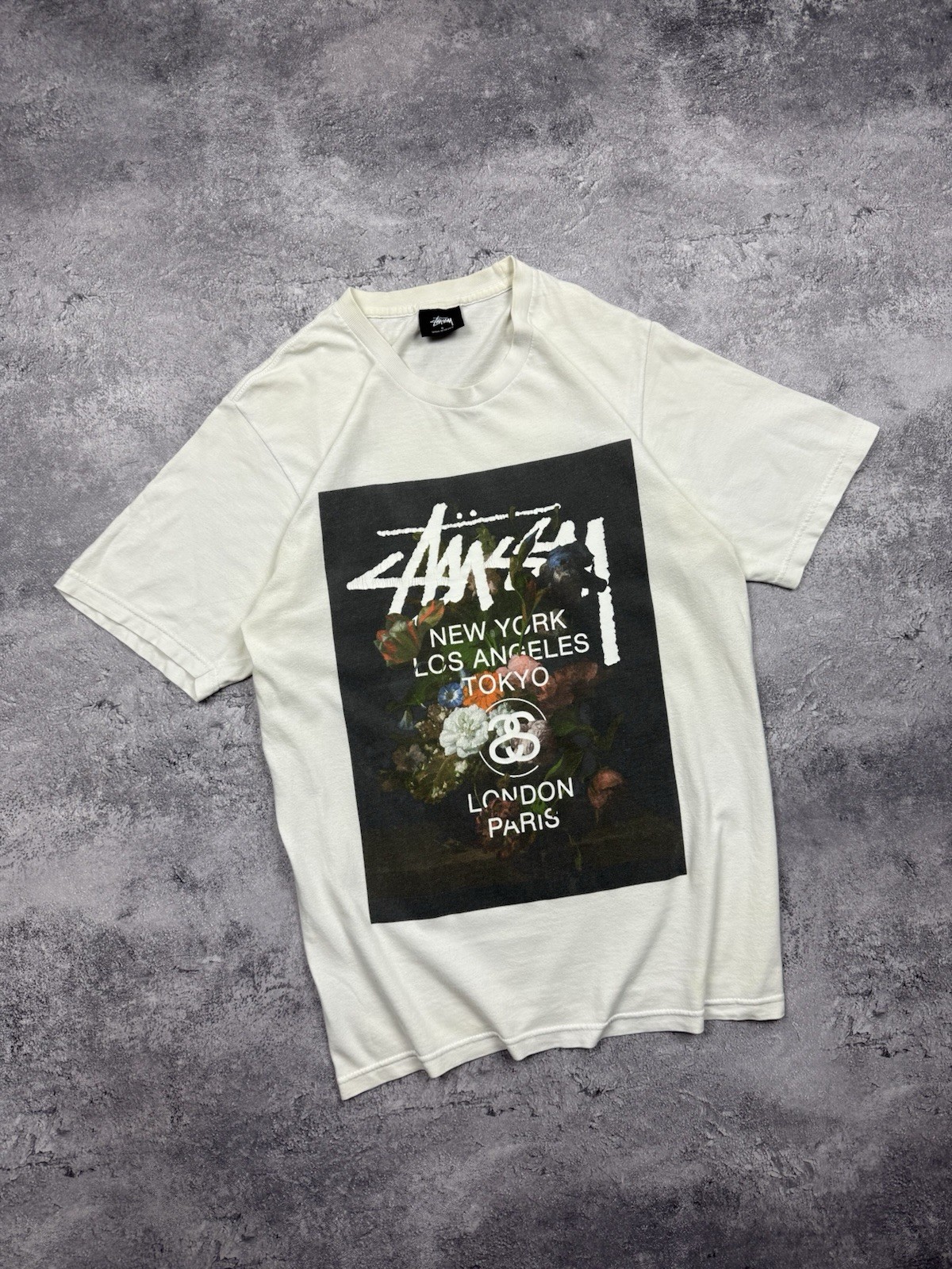 Stussy World Tour T-Shirt Big Logo Flowers Tee Y2K Rare Streetwear Men S Vintage