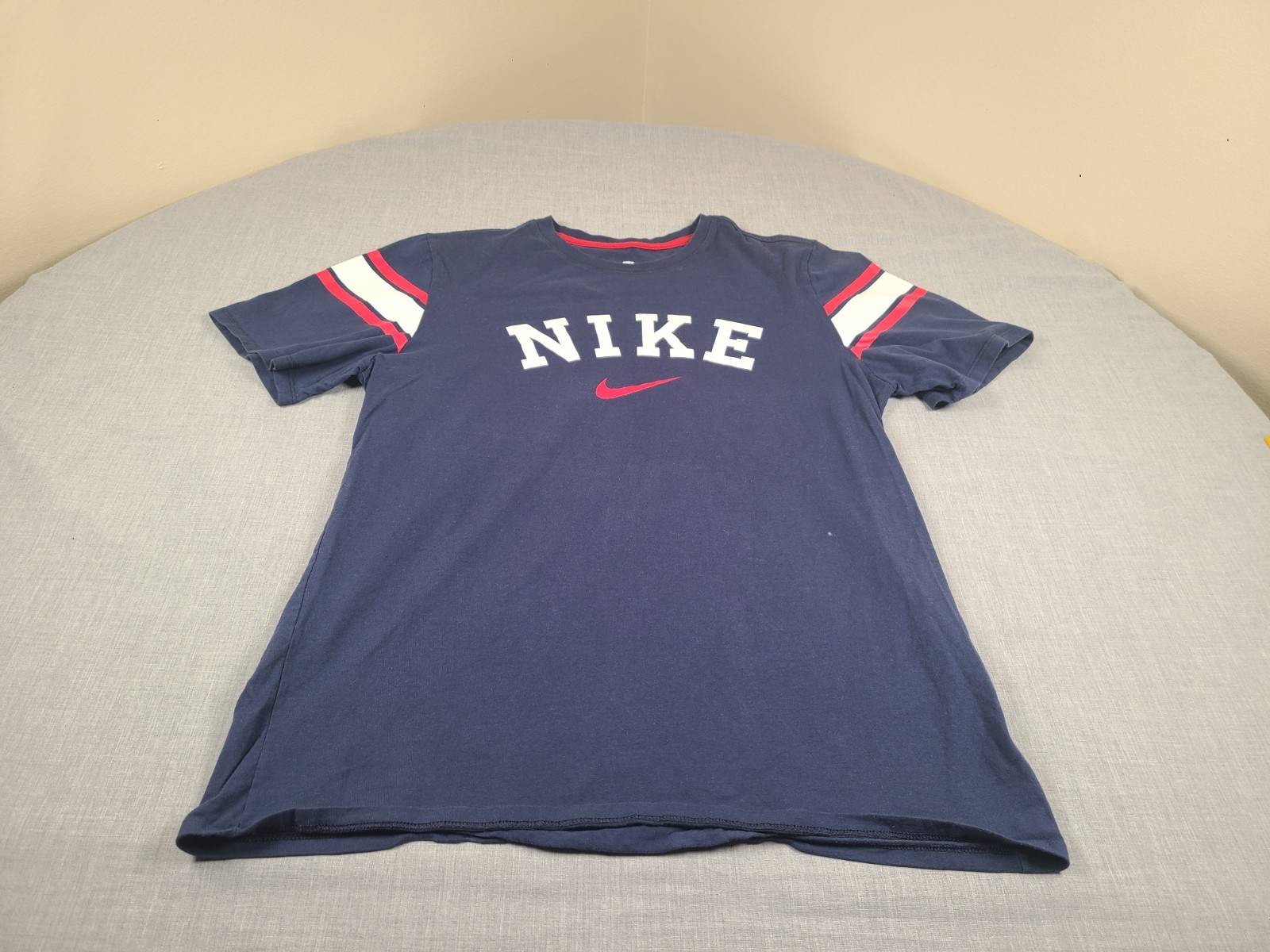 Nike Shirt Mens Large Blue Center Swoosh Spellout Logo Sports Tee