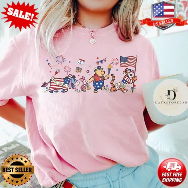 Vintage Winnie the Pooh 4th of July shirt, USA 1776 2026 250th T-Shirt S-3XL