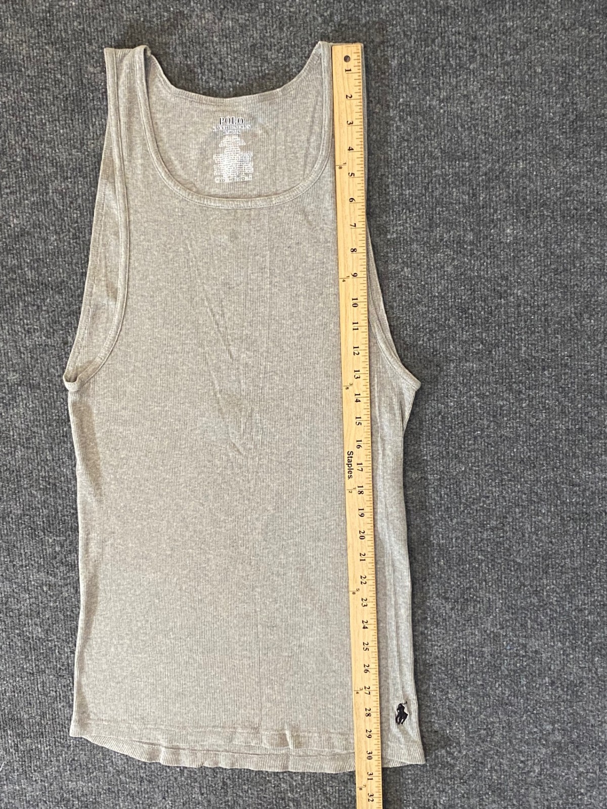 Polo Ralph Lauren Tank Top Men XL Ribbed 100% Cotton Classic Fit Gray Sleeveless