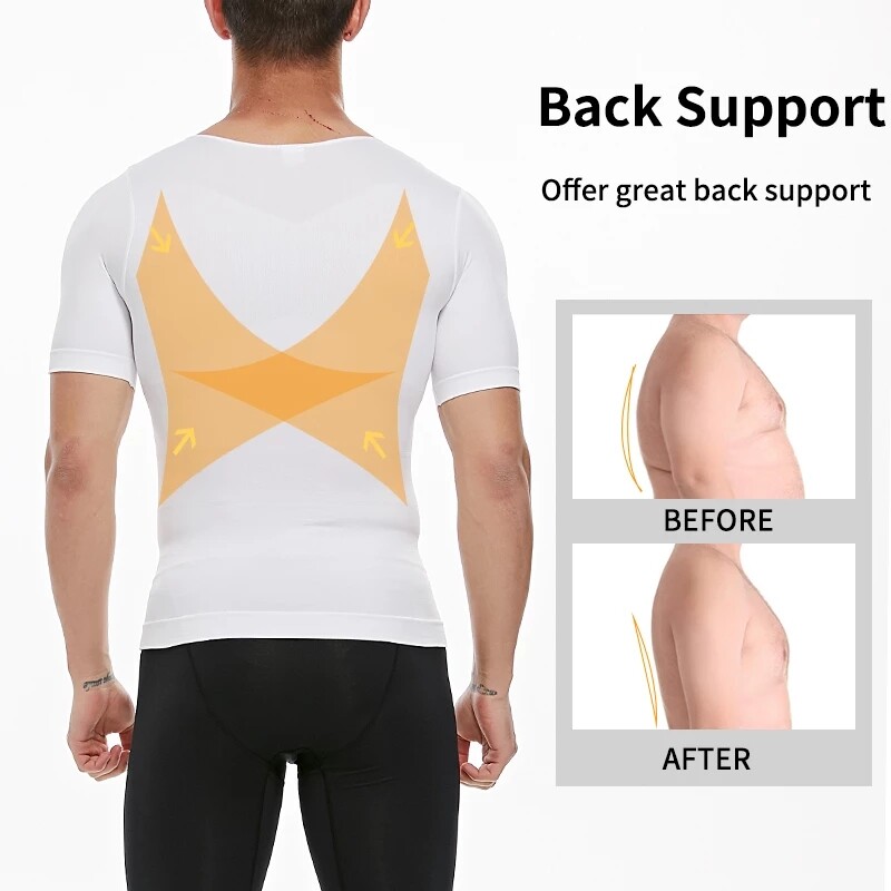 3 Pack Men Body Shaper Slimming Shirts Vest Compression Short Sleeve Shapewear