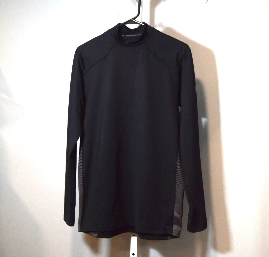 Under Armour Mens Size M ColdGear Reactor Black/Gray Athletic Shirt Waffle Weave