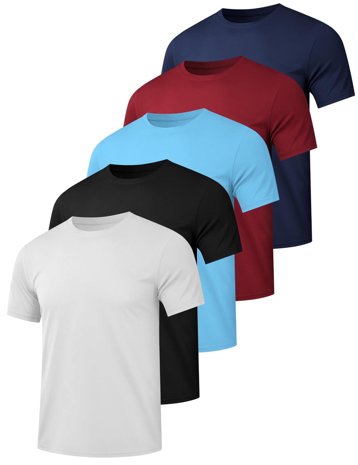 5 Pack Men’s Dry Fit Workout Gym T Shirts, Short Sleeve Active Running Athlet…