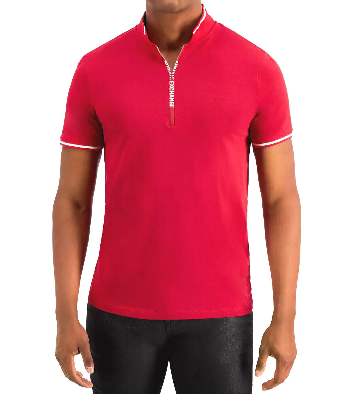 Armani Exchange Cotton Quarter-Zip A|X Logo Short-Sleeve Men Polo Tee Shirt New
