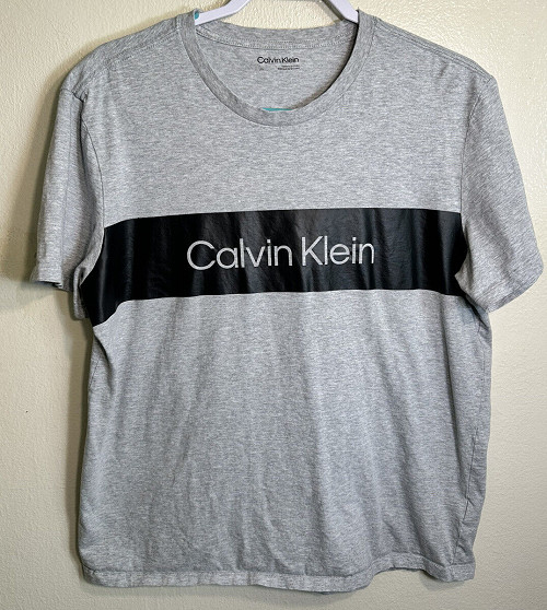 CALVIN KLEIN MEN GRAPHIC LOGO BOX CREWNECK T-SHIRT (GRAY/BLACK, MEDIUM) NWT