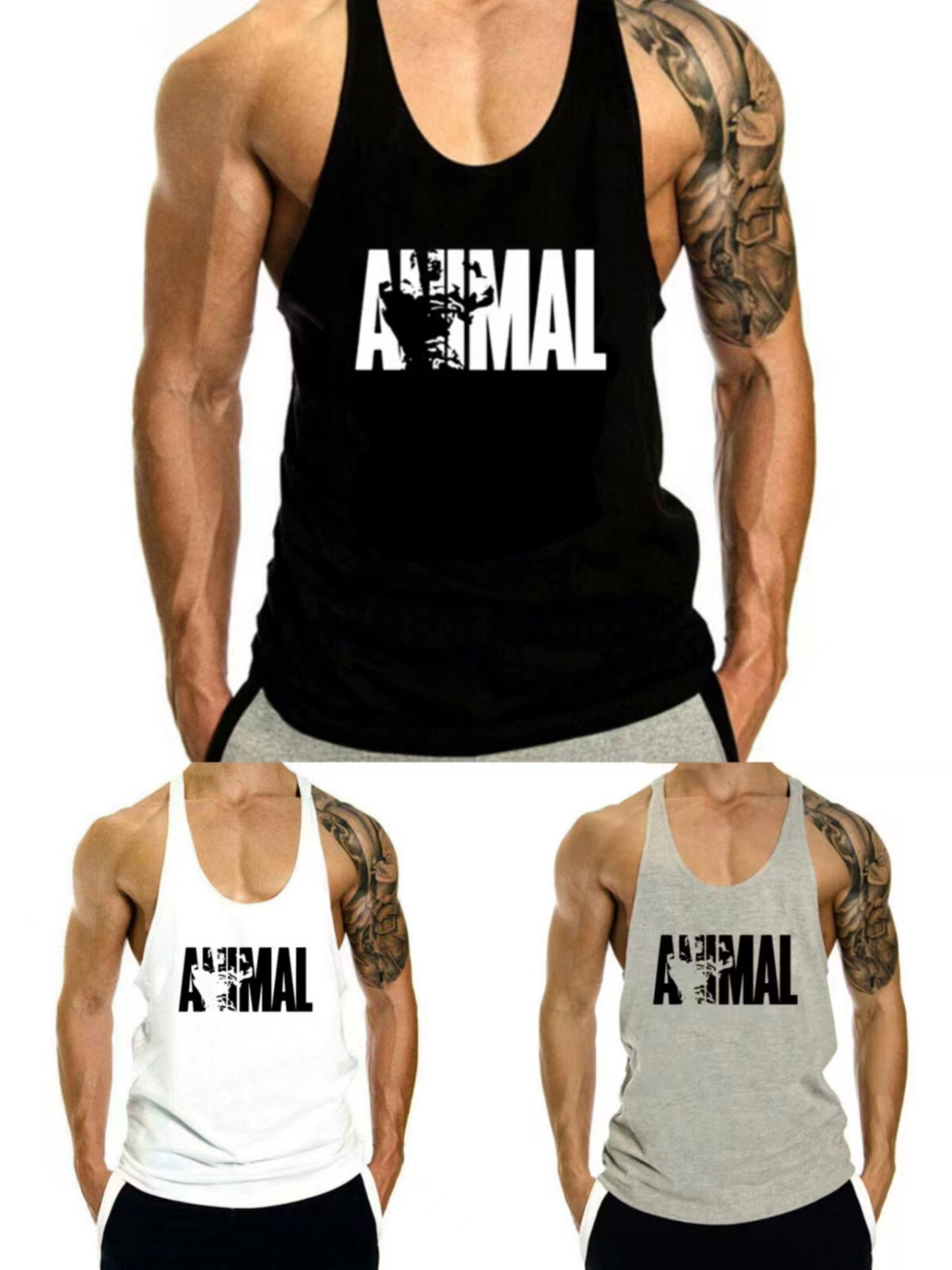 Men Bodybuilding Tank Top Muscle T-Shirt Gym Fitness Stringer ANIMAL Shirts