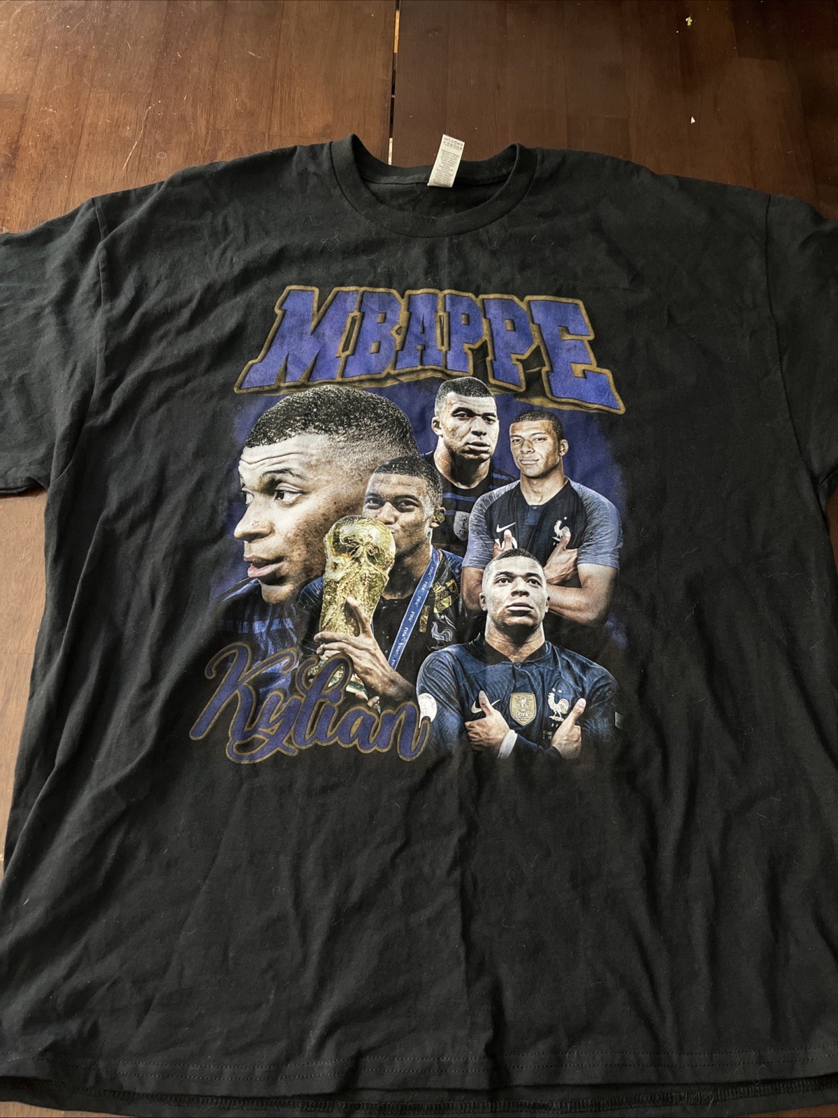Men’s Mbappe France Soccer T-Shirt Graphic Qatar Airways Black 2XL Gildan