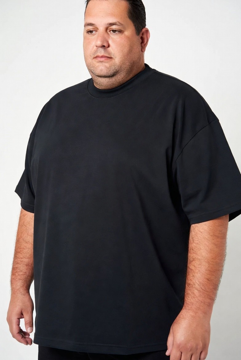 Oversized Black T-Shirt Men Plus Size 2XL-6XL 100% Cotton Heavyweight Boxy Fit