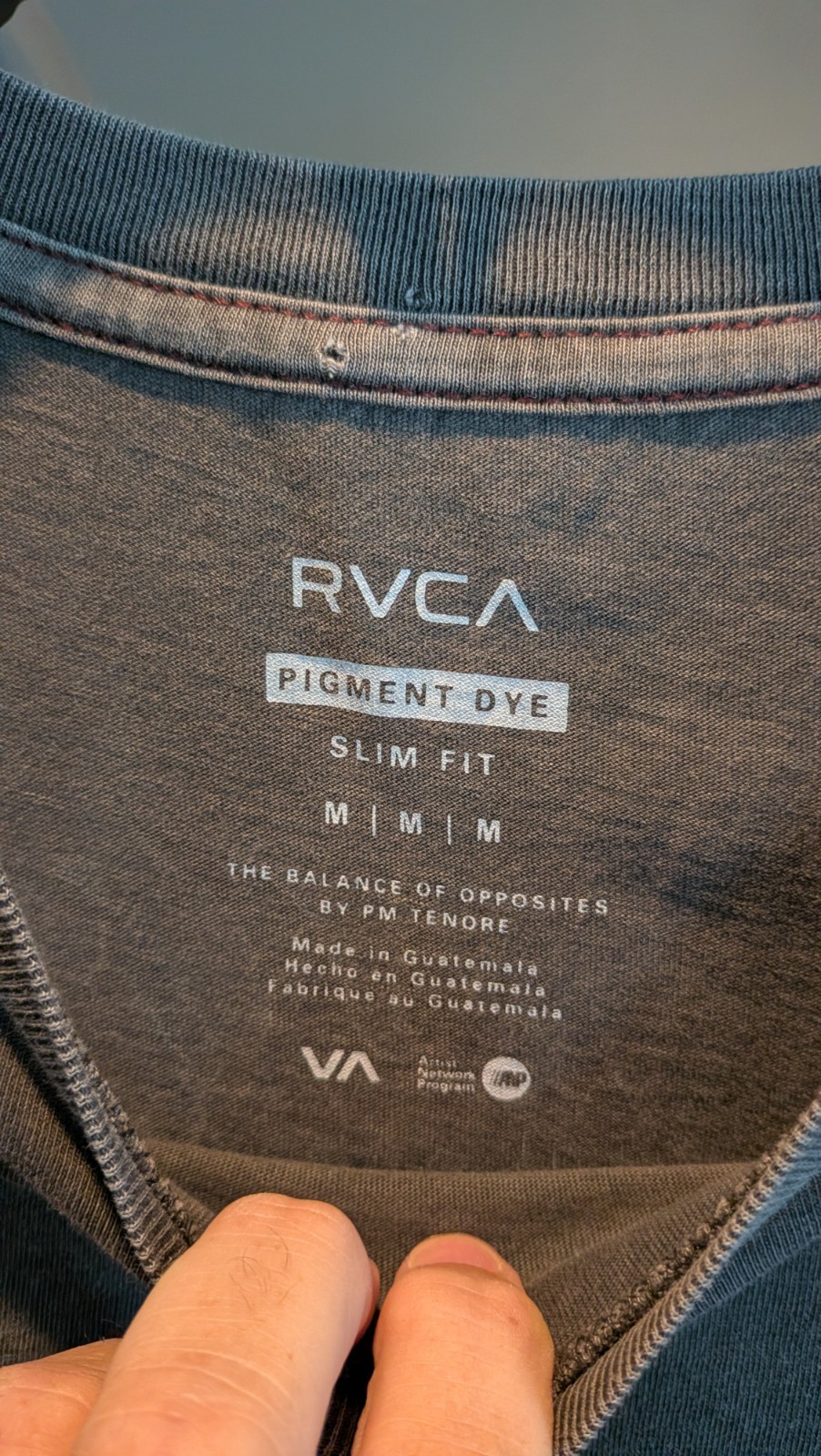 RVCA Pigment Dye Slim Fit Gray Graphic Logo Crew Neck T-Shirt Men’s M