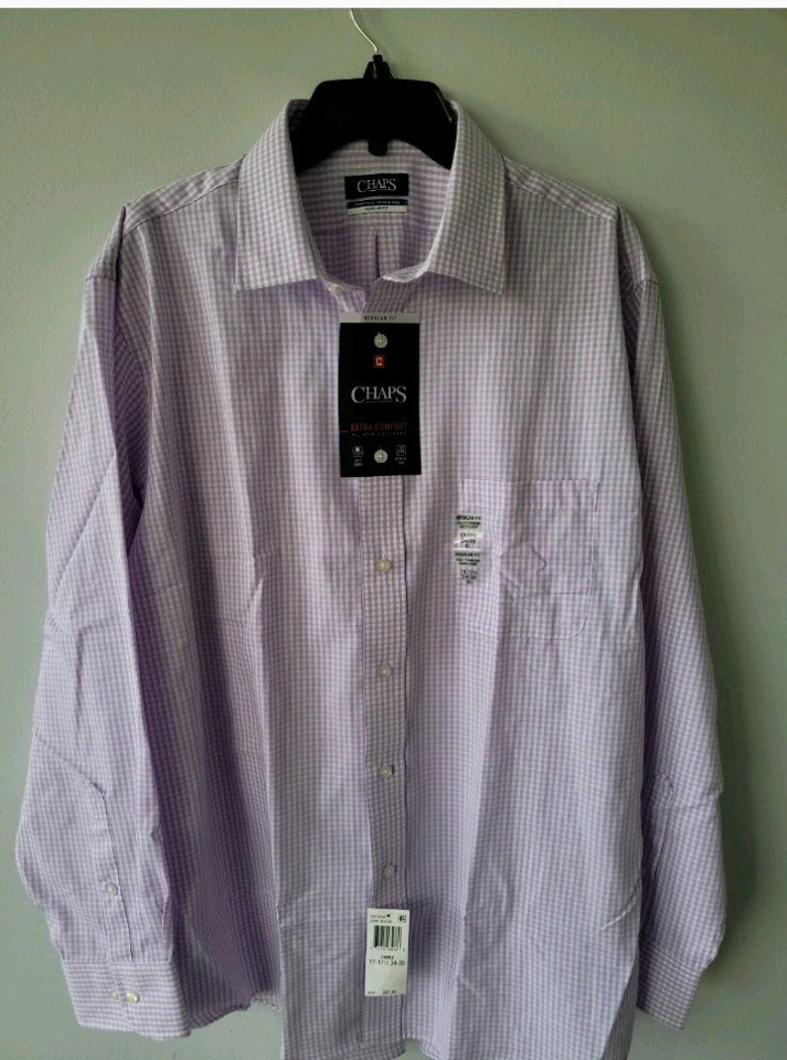 Chaps Men’s Purple Non-Iron Checkered Dress Shirts 17-17.5 34/35 XL NWT