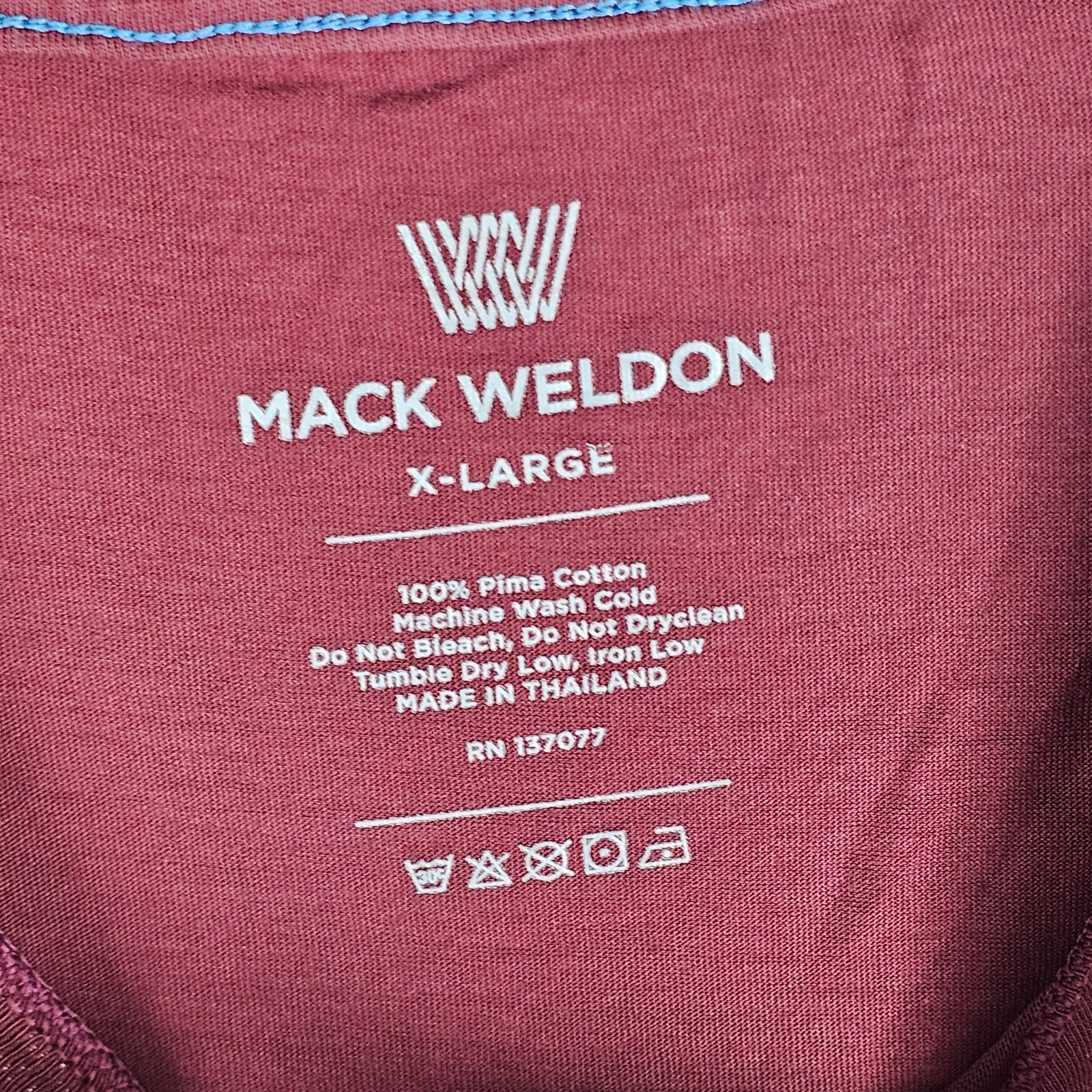 Mack Weldon Tee Shirt Mens XL Maroon Pima Cotton Long Sleeve Round Neck Pullover
